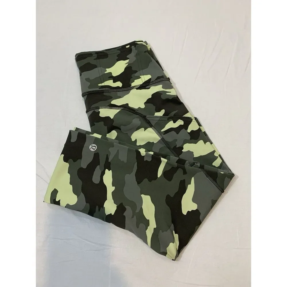 Lululemon Fast Free High Rise Crop Heritage 365 Camo Crispin Green Size 6 Nulux - Picture 1 of 8